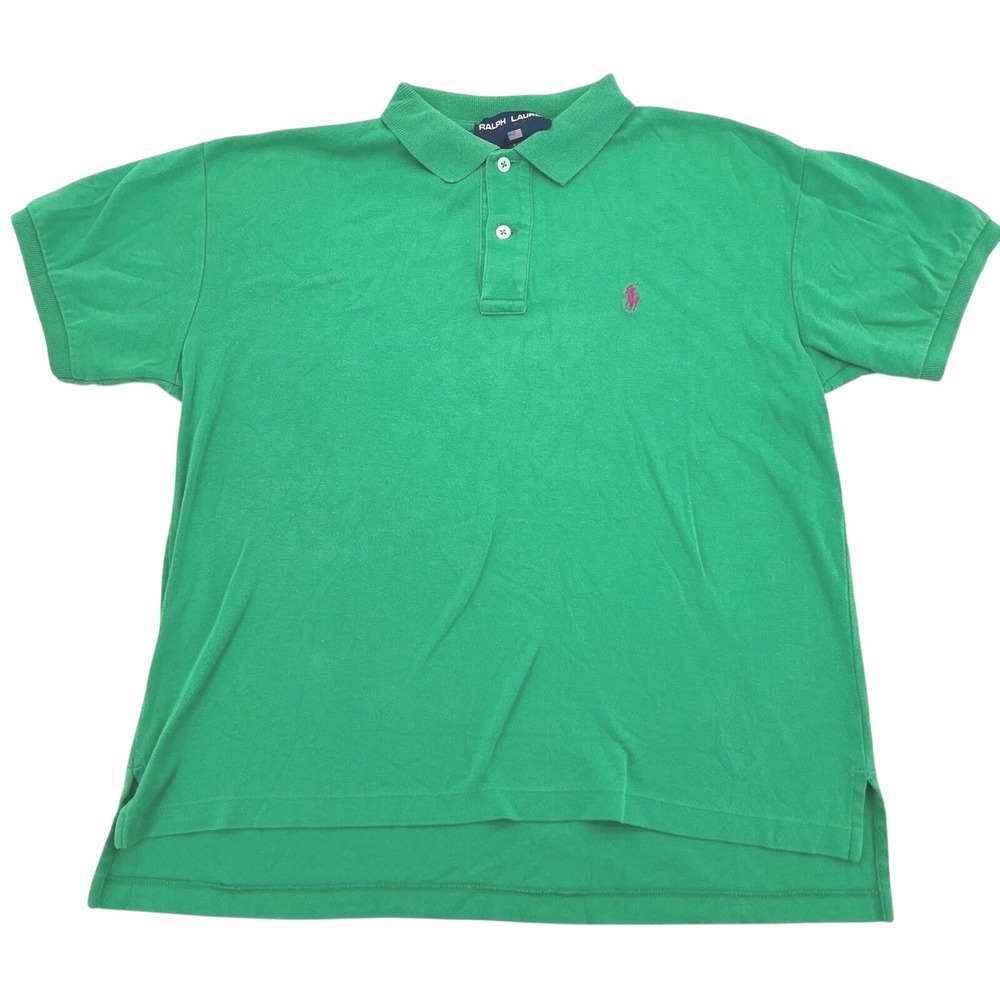 Ralph Lauren Polo Sport Shirt Mens M Green Pink Pony Short Sleeve 90s Retro